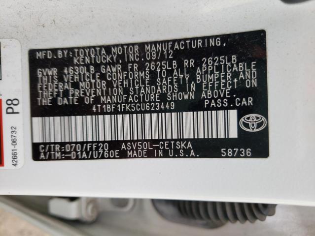 Photo 10 from auction – 2012 TOYOTA CAMRY BASE with VIN 4T1BF1FK5CU623449
