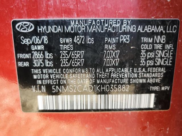Photo 10 from auction – 2019 HYUNDAI SANTA FE S with VIN 5NMS2CAD1KH035882