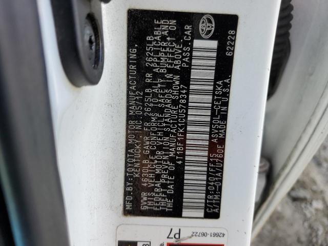 Photo 10 from auction – 2012 TOYOTA CAMRY BASE with VIN 4T1BF1FK1CU578347