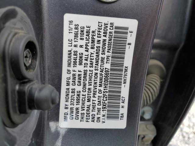 Photo 10 from auction – 2017 HONDA CIVIC LX with VIN 19XFC2F51HE006697