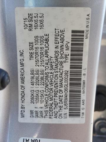 Photo 10 from auction – 2016 HONDA CR-V LX with VIN 5J6RM4H36GL000282