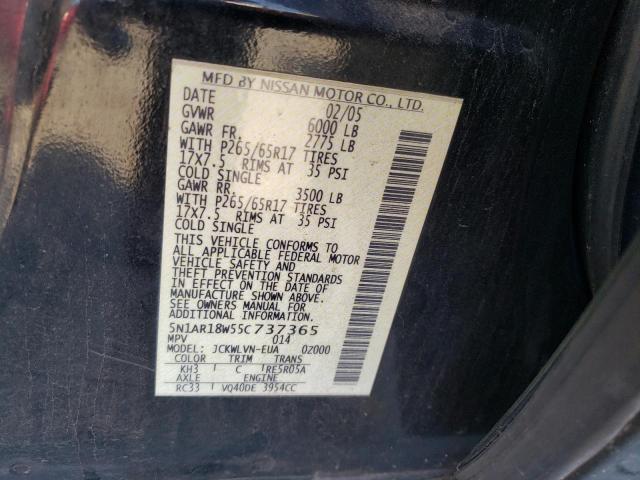 Photo 10 from auction – 2005 NISSAN PATHFINDER with VIN 5N1AR18W55C737365