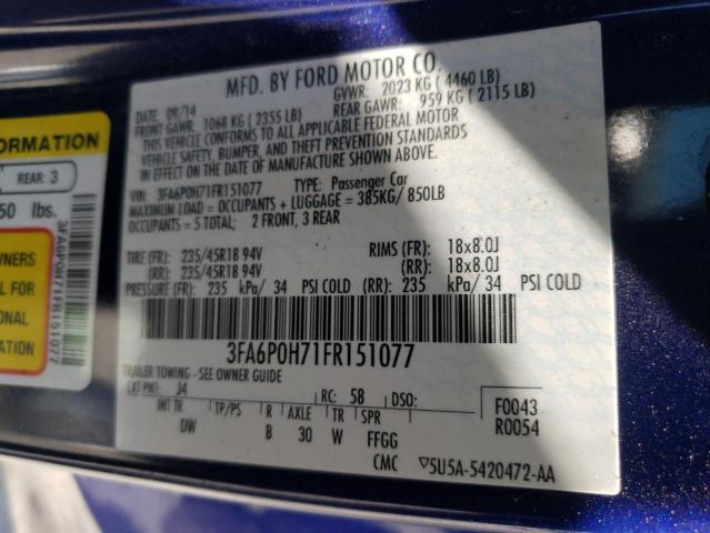 Photo 10 from auction – 2015 FORD FUSION SE with VIN 3FA6P0H71FR151077