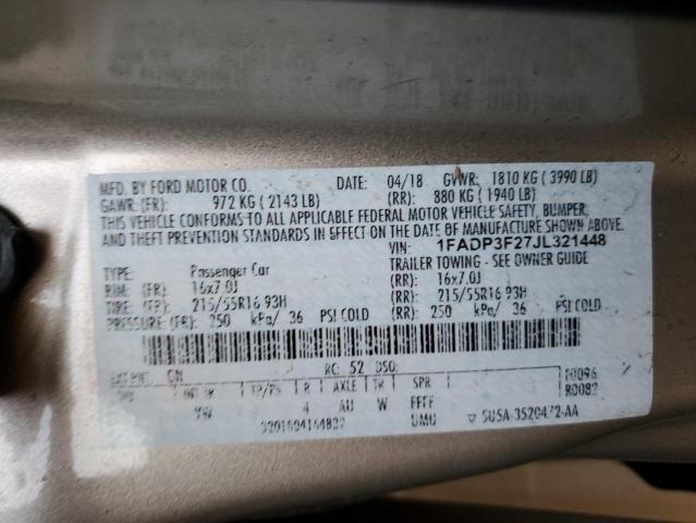 Photo 10 from auction – 2018 FORD FOCUS SE with VIN 1FADP3F27JL321448