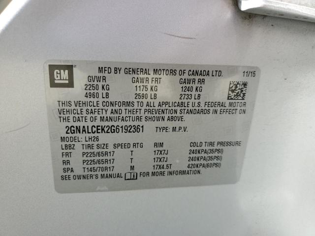 Photo 10 from auction – 2016 CHEVROLET EQUINOX LT with VIN 2GNALCEK2G6192361