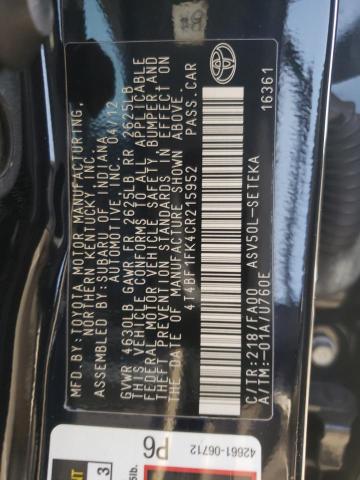 Photo 10 from auction – 2012 TOYOTA CAMRY BASE with VIN 4T4BF1FK4CR215952