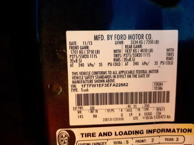 Photo 10 from auction – 2014 FORD F150 SUPER with VIN 1FTFW1EF3EFA22882