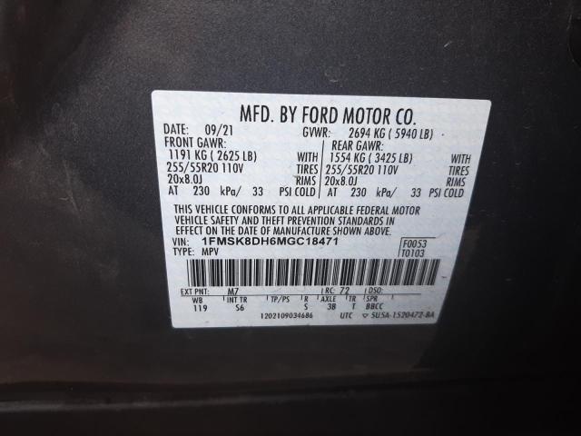 Photo 10 from auction – 2021 FORD EXPLORER X with VIN 1FMSK8DH6MGC18471