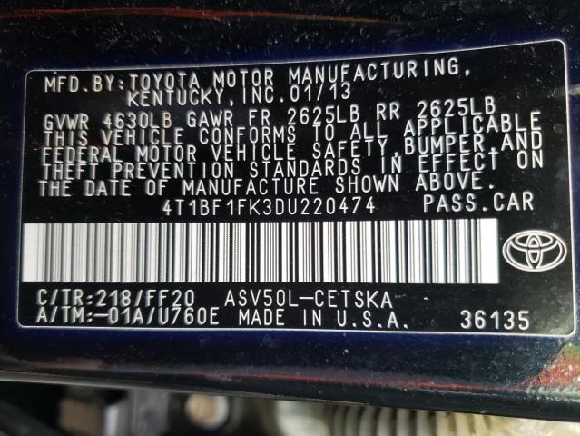 Photo 10 from auction – 2013 TOYOTA CAMRY L with VIN 4T1BF1FK3DU220474