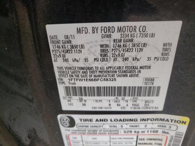 Photo 10 from auction – 2011 FORD F150 SUPER with VIN 1FTFW1E66BFC58325