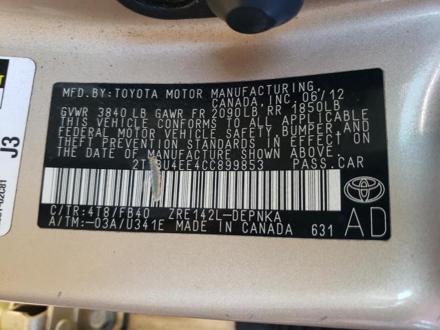 Photo 10 from auction – 2012 TOYOTA COROLLA BA with VIN 2T1BU4EE4CC899853
