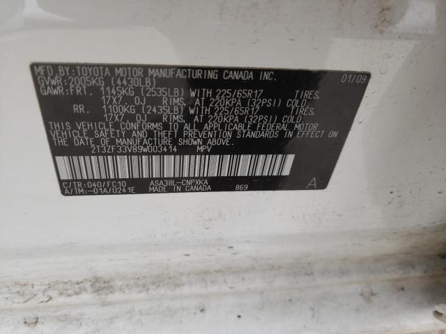 Photo 10 from auction – 2009 TOYOTA RAV4 with VIN 2T3ZF33V89W003414