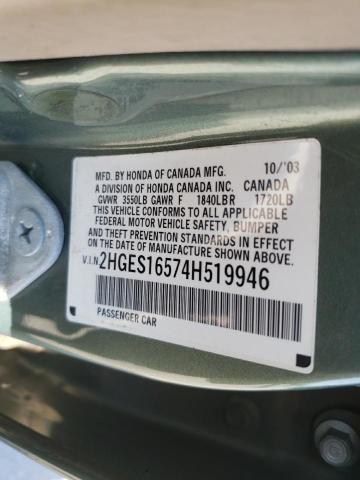 Photo 10 from auction – 2004 HONDA CIVIC LX with VIN 2HGES16574H519946