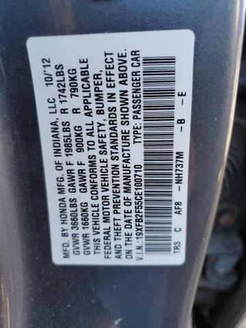 Photo 10 from auction – 2012 HONDA CIVIC LX with VIN 19XFB2F55CE100710