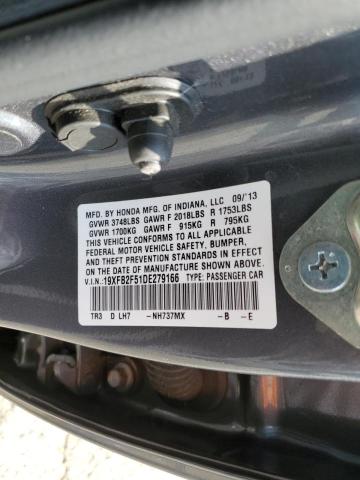 Photo 10 from auction – 2013 HONDA CIVIC LX with VIN 19XFB2F51DE279166