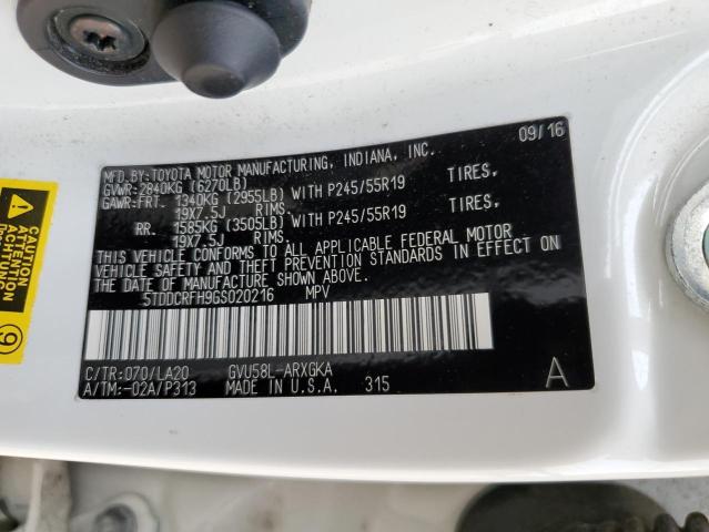 Photo 10 from auction – 2016 TOYOTA HIGHLANDER with VIN 5TDDCRFH9GS020216