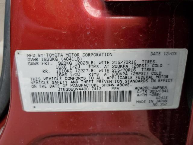 Photo 10 from auction – 2004 TOYOTA RAV4 with VIN JTEGD20V440017413