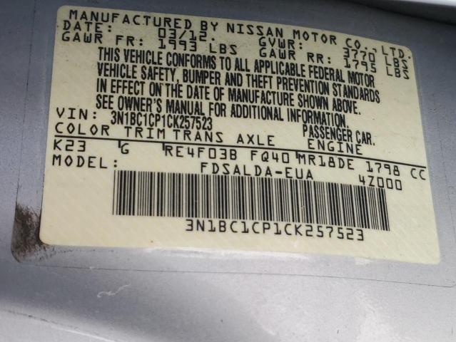 Photo 10 from auction – 2012 NISSAN VERSA S with VIN 3N1BC1CP1CK257523