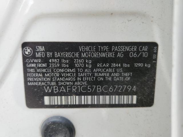Photo 10 from auction – 2011 BMW 528 I with VIN WBAFR1C57BC672794
