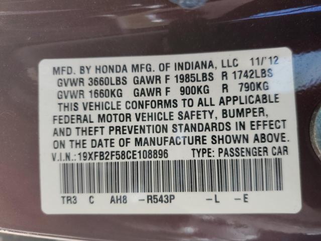 Photo 10 from auction – 2012 HONDA CIVIC LX with VIN 19XFB2F58CE108896