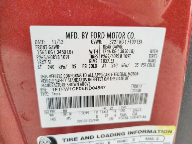 Photo 10 from auction – 2014 FORD F150 SUPER with VIN 1FTFW1CF0EKD04567