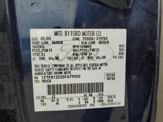 Photo 10 from auction – 2005 FORD F150 with VIN 1FTPX12535FA79502