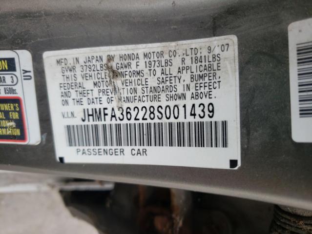 Photo 10 from auction – 2008 HONDA CIVIC HYBR with VIN JHMFA36228S001439