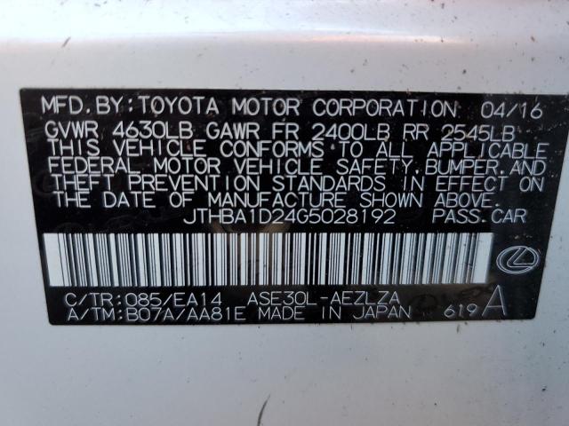 Photo 10 from auction – 2016 LEXUS IS 200T with VIN JTHBA1D24G5028192