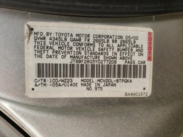 Photo 10 from auction – 2000 LEXUS ES 300 with VIN JT8BF28G5Y0277208
