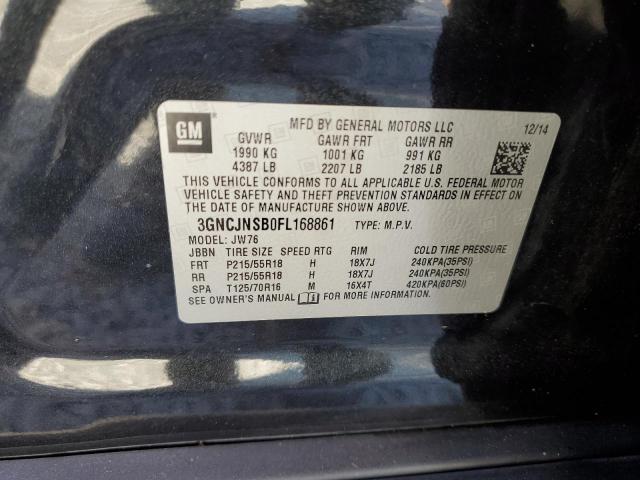 Photo 10 from auction – 2015 CHEVROLET TRAX LTZ with VIN 3GNCJNSB0FL168861
