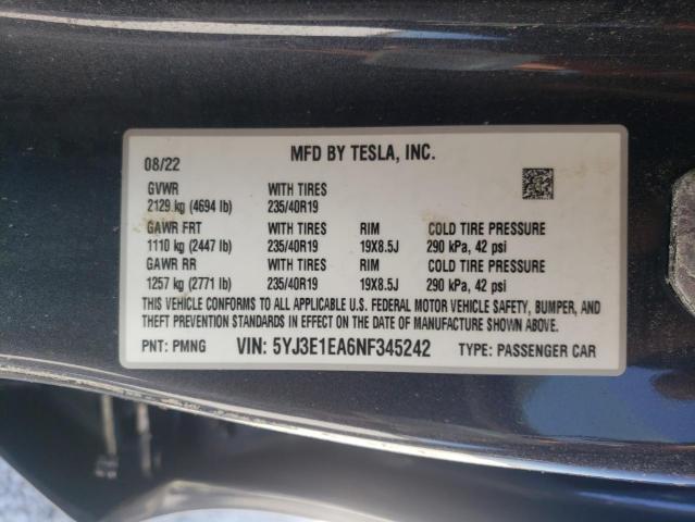 Photo 10 from auction – 2022 TESLA MODEL 3 with VIN 5YJ3E1EA6NF345242