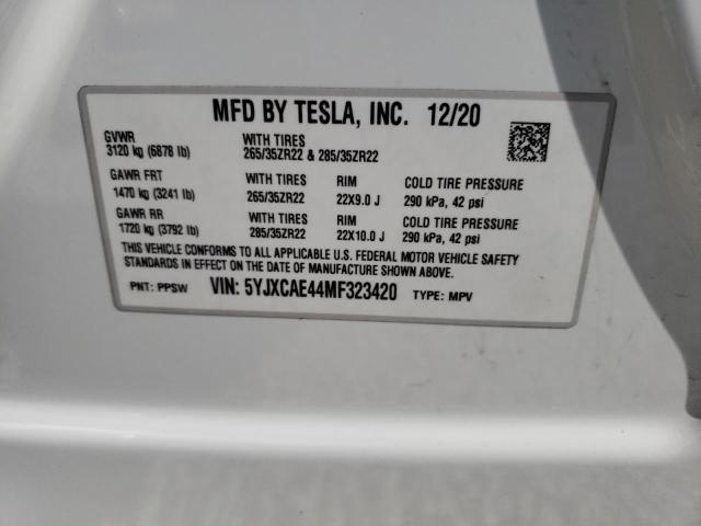 Photo 10 from auction – 2021 TESLA MODEL X with VIN 5YJXCAE44MF323420