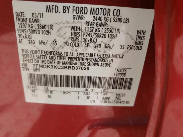 Photo 10 from auction – 2011 FORD EDGE LIMIT with VIN 2FMDK3KC3BBB37029