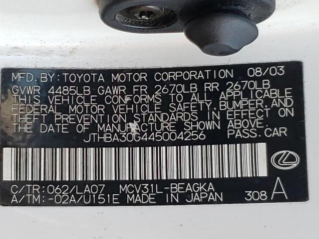 Photo 10 from auction – 2004 LEXUS ES 330 with VIN JTHBA30G445004256