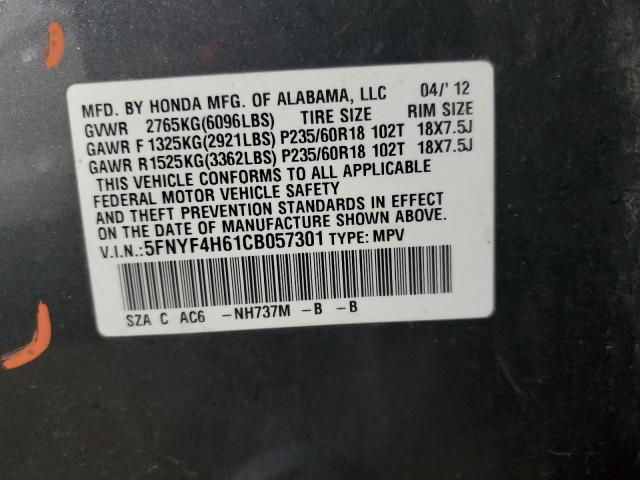 Photo 10 from auction – 2012 HONDA PILOT EXL with VIN 5FNYF4H61CB057301