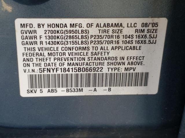 Photo 10 from auction – 2005 HONDA PILOT EX with VIN 5FNYF18415B066922