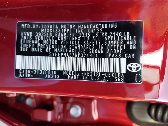 Photo 10 from auction – 2022 TOYOTA COROLLA LE with VIN 5YFEPMAE7NP324904