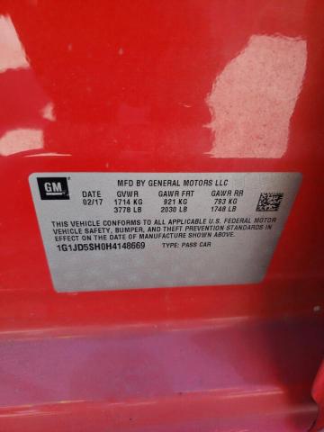 Photo 10 from auction – 2017 CHEVROLET SONIC LT with VIN 1G1JD5SH0H4148669