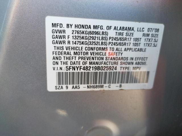 Photo 10 from auction – 2009 HONDA PILOT LX with VIN 5FNYF48219B025924