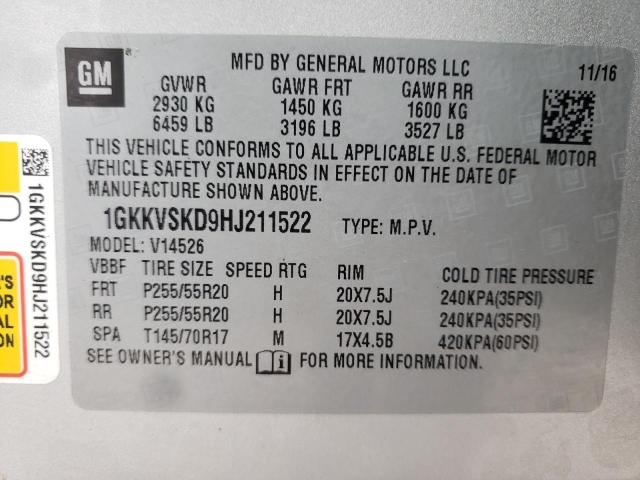 Photo 10 from auction – 2017 GMC ACADIA LIM with VIN 1GKKVSKD9HJ211522