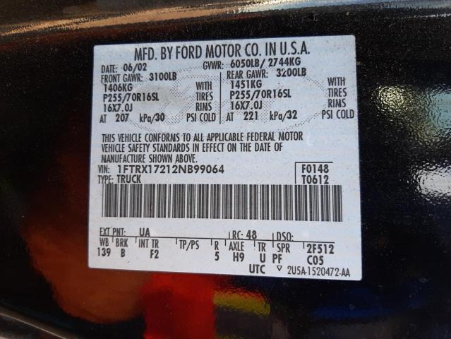 Photo 10 from auction – 2002 FORD F150 with VIN 1FTRX17212NB99064