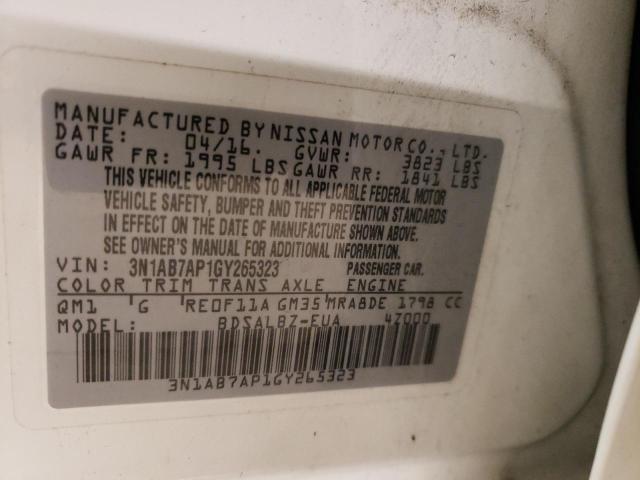 Photo 10 from auction – 2016 NISSAN SENTRA S with VIN 3N1AB7AP1GY265323