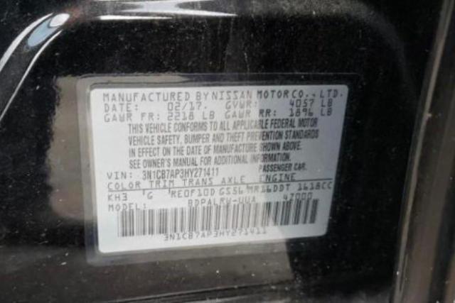Photo 10 from auction – 2017 NISSAN SENTRA SR with VIN 3N1CB7AP3HY271411