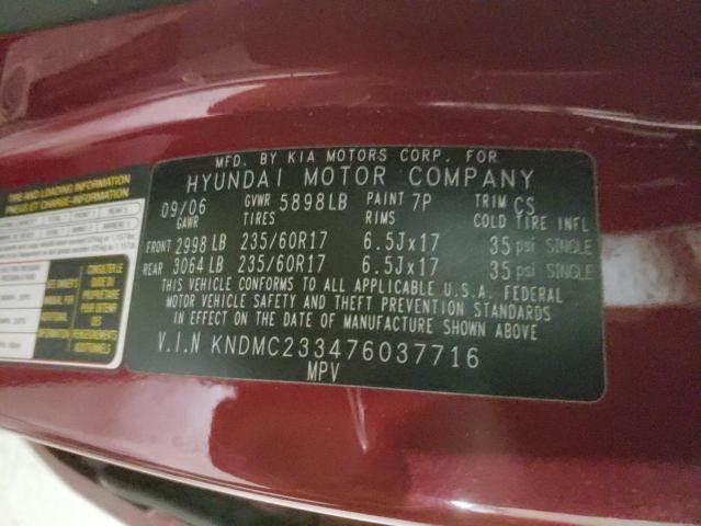Photo 10 from auction – 2007 HYUNDAI ENTOURAGE with VIN KNDMC233476037716
