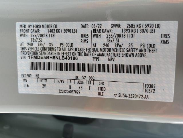 Photo 10 from auction – 2022 FORD BRONCO BAS with VIN 1FMDE5BH8NLB40186