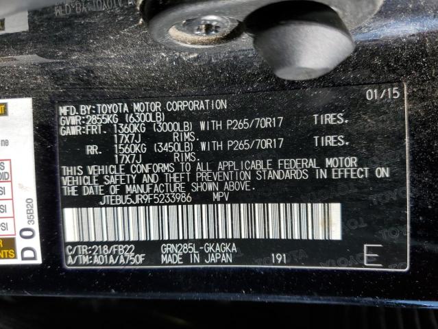 Photo 10 from auction – 2015 TOYOTA 4RUNNER SR with VIN JTEBU5JR9F5233986