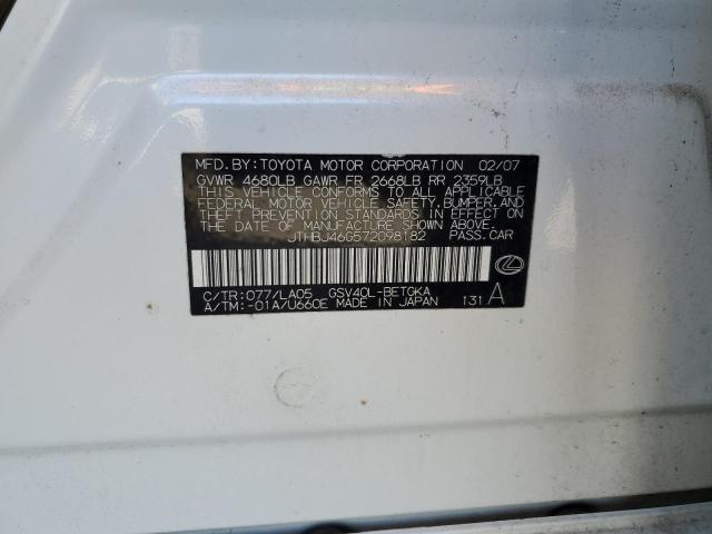 Foto 10 de la subasta – 2007 LEXUS ES 350 con VIN JTHBJ46G572098182