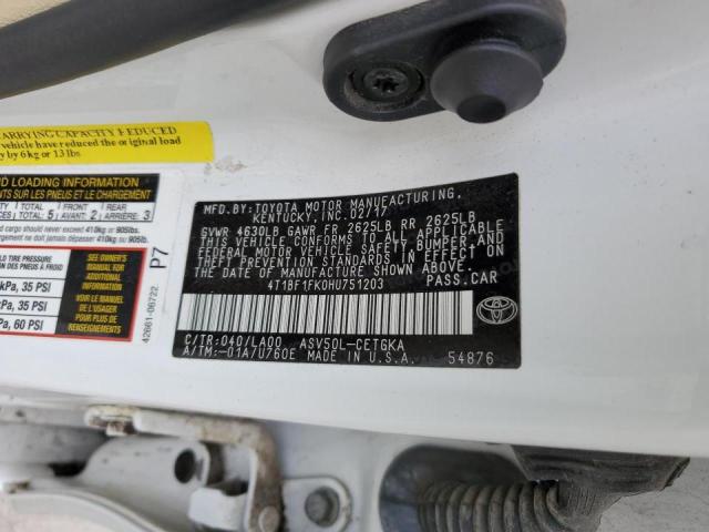 Photo 10 from auction – 2017 TOYOTA CAMRY LE with VIN 4T1BF1FK0HU751203