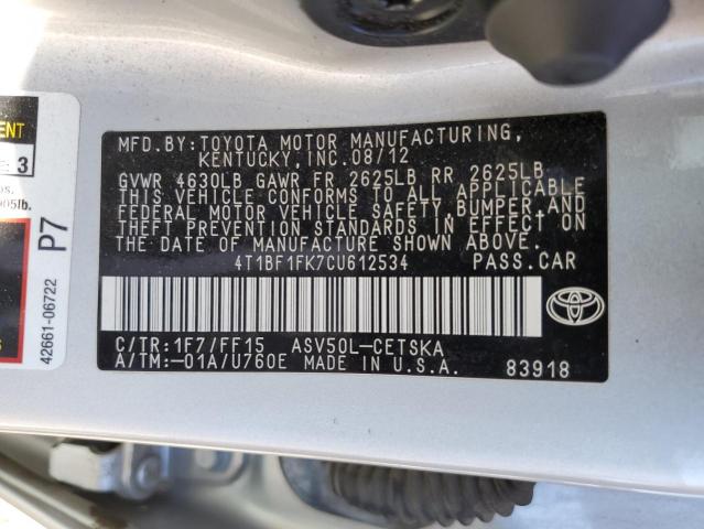 Photo 10 from auction – 2012 TOYOTA CAMRY BASE with VIN 4T1BF1FK7CU612534