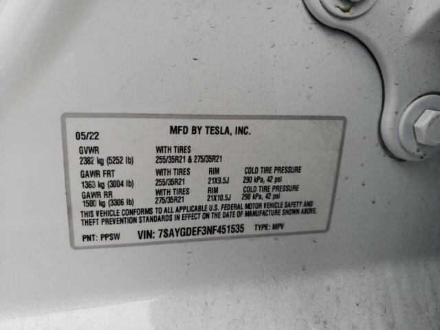 Photo 10 from auction – 2022 TESLA MODEL Y with VIN 7SAYGDEF3NF451535